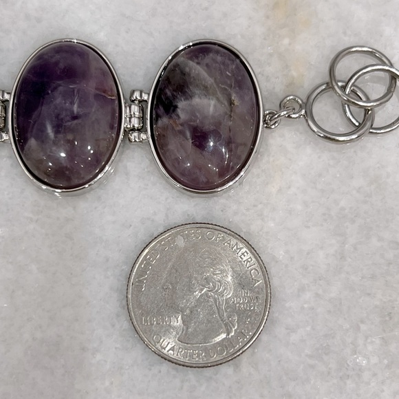 Amethyst Large Cabochon Silver Toggle Clasp Bracelet and Dangle Earrings - Picture 11 of 15